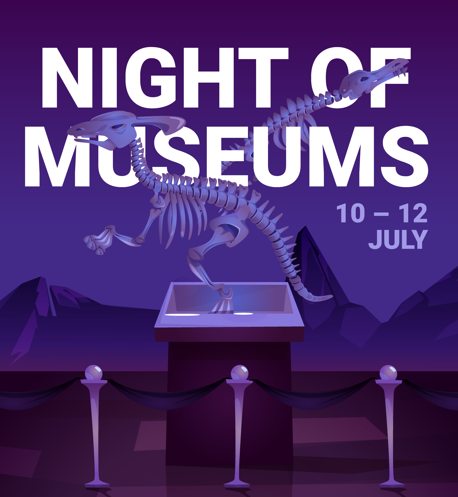 Night at Museum - image contain heading and name for event in museum.