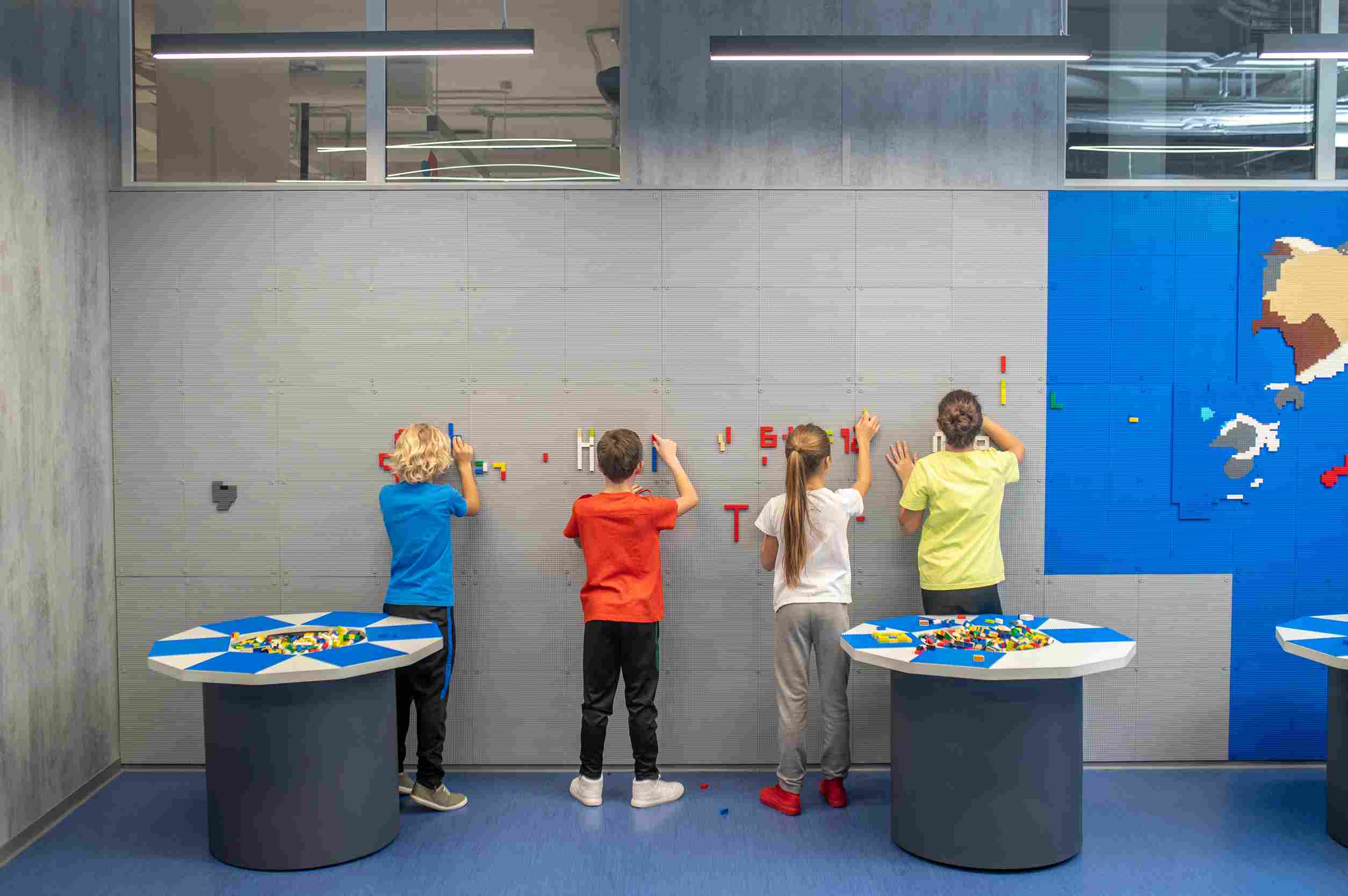Kids playing at museum.